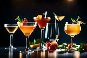 cocktails on a dark background. AI-Generated photo