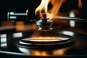 a record player with flames coming out of it. AI-Generated photo