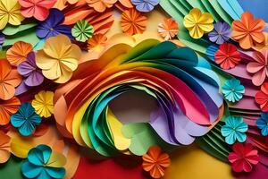 colorful paper flowers arranged in a circle. AI-Generated photo