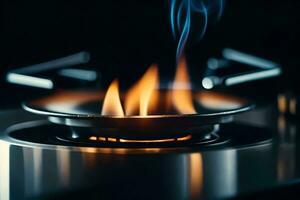 a gas stove with flames on top. AI-Generated photo