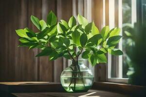 un verde planta en un vaso florero en un ventana umbral. generado por ai foto