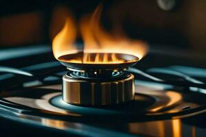 a gas stove with flames on top. AI-Generated photo