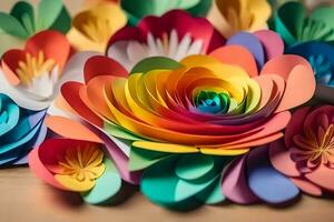 a colorful paper flower arrangement on a table. AI-Generated photo