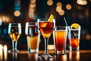 cocktails on a bar table. AI-Generated photo