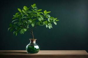 un pequeño planta en un florero en un mesa. generado por ai foto