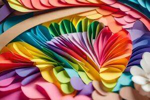 a colorful paper art piece with many different colored flowers. AI-Generated photo