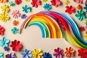 a rainbow made of paper flowers and a rainbow. AI-Generated photo