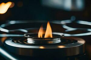 a gas stove with a flame on it. AI-Generated photo