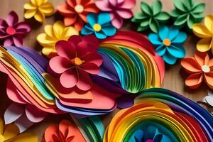 a rainbow of colorful paper flowers. AI-Generated photo