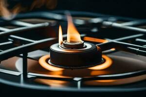 a close up of a gas burner with flames. AI-Generated photo