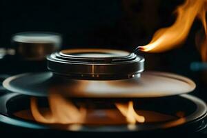 a close up of a stove with a flame. AI-Generated photo