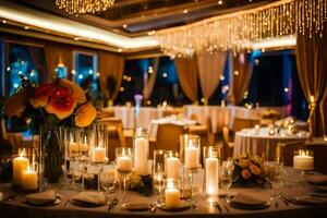 a wedding reception with candles and flowers. AI-Generated photo