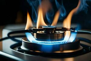 a gas stove with flames coming out of it. AI-Generated photo