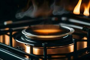 a gas stove with flames and smoke coming out. AI-Generated photo