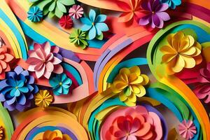 colorful paper flowers are arranged in a rainbow pattern. AI-Generated photo