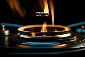 a close up of a burning object on a stove. AI-Generated photo