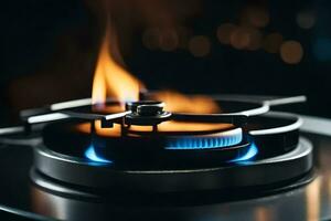 a gas burner on a stove top. AI-Generated photo