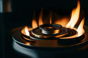 a close up of a gas stove with flames. AI-Generated photo