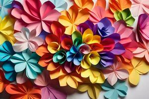 a large group of colorful paper flowers. AI-Generated photo