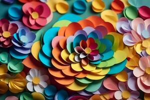 colorful paper flowers arranged in a circle. AI-Generated photo