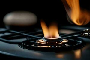 a close up of a gas burner with flames. AI-Generated photo