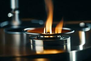 a close up of a gas burner on a stove. AI-Generated photo