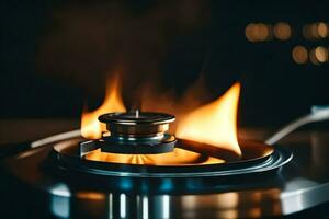 a gas stove with flames on it. AI-Generated photo