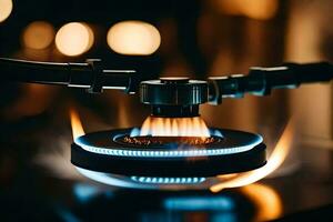 a gas burner is lit on a table. AI-Generated photo