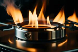 a stove with flames on it. AI-Generated photo