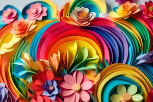 a colorful paper art piece with flowers and leaves. AI-Generated photo