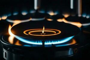 a gas burner with flames on it. AI-Generated photo