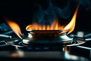 a gas stove with flames on it. AI-Generated photo