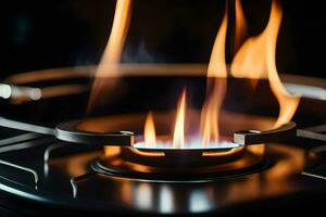 a gas stove with flames on it. AI-Generated photo
