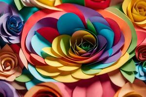 colorful paper flowers arranged in a circle. AI-Generated photo