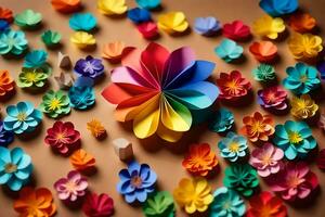 a colorful flower arrangement made of paper. AI-Generated photo