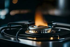 a gas stove with a flame on top. AI-Generated photo