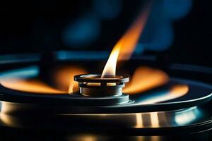 a close up of a gas stove with a flame. AI-Generated photo