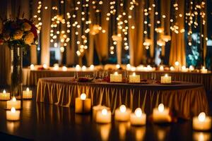 candles are lit in a room with a table and chairs. AI-Generated photo