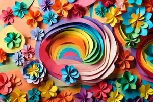 colorful paper flowers are arranged in a circle. AI-Generated photo