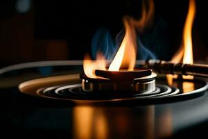 a close up of a gas burner with flames. AI-Generated photo