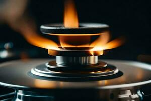 a close up of a stove with a flame. AI-Generated photo