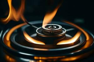 a close up of a gas burner with flames. AI-Generated photo