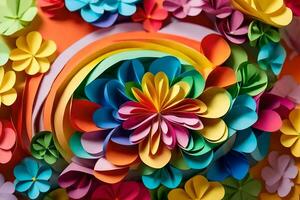 colorful paper flowers arranged in a circle. AI-Generated photo