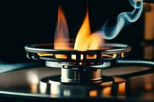 a gas burner with smoke coming out of it. AI-Generated photo