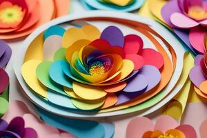 a colorful flower arrangement made from paper. AI-Generated photo