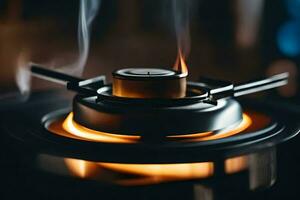 a close up of a stove with smoke coming out of it. AI-Generated photo