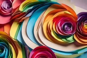 a colorful paper rose wall with many different colors. AI-Generated photo