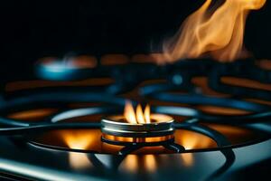 a gas stove with flames on it. AI-Generated photo