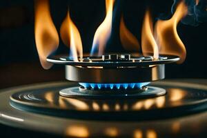 a gas burner with flames on top. AI-Generated photo