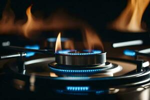 a gas stove with blue flames. AI-Generated photo